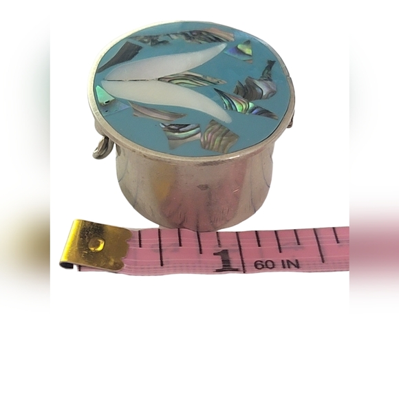 Alpaca Mexico Abalone Floral Inlay Pill Box Hinged Snuff Trinket Vintage Silver - Picture 14 of 17